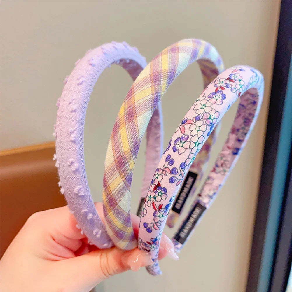 3Pcs/Set Fashion Women Girls Plaid Floral Colors Broadside Hairbands Sweet Children Vintage Cute Hair Hoop Kids Hair Accessories