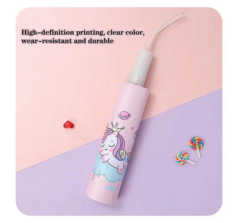 Automatic Umbrella Pink Unicorn Princess Crown Umbrella,Windproof Folding Umbrellas,Reflective Stripe Design Umbrella，No Rebound
