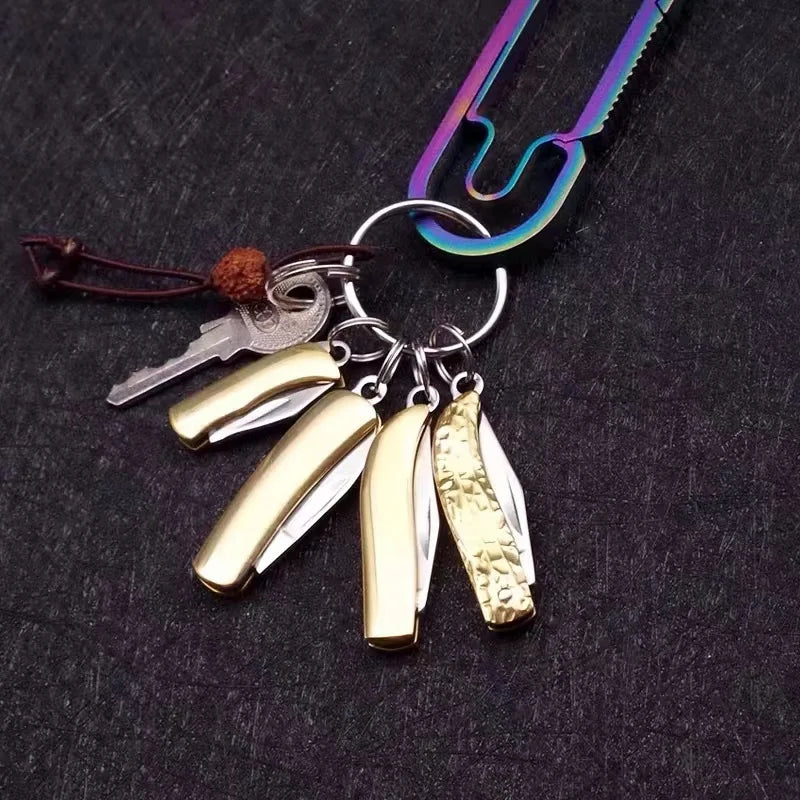 Brass Mini Knife Sharp Pocket Knife Exquisite Folding Knife Portable Keychain Pendant Gifts Accessories