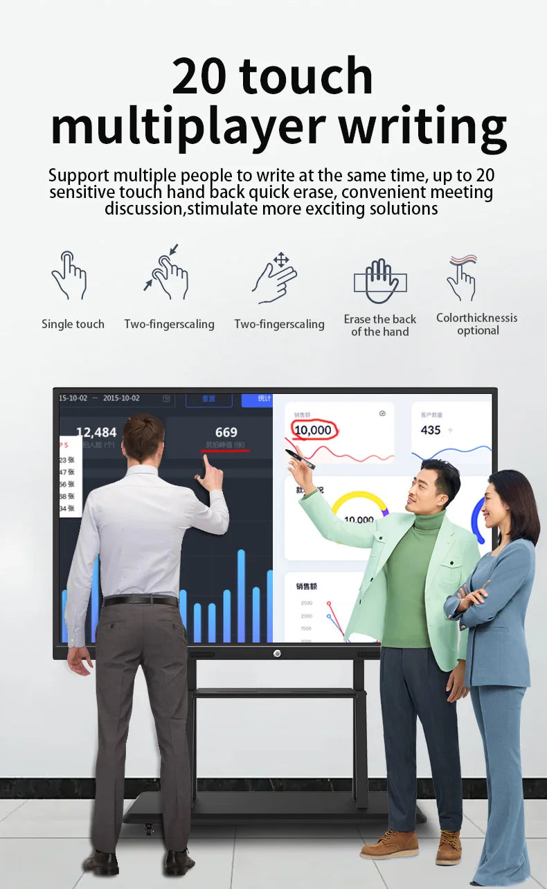 65-Inch Adjustable Height 360 Degree Reversible Smart Interactive Large Mobile Teaching Board Stand Whiteboard With Wheels