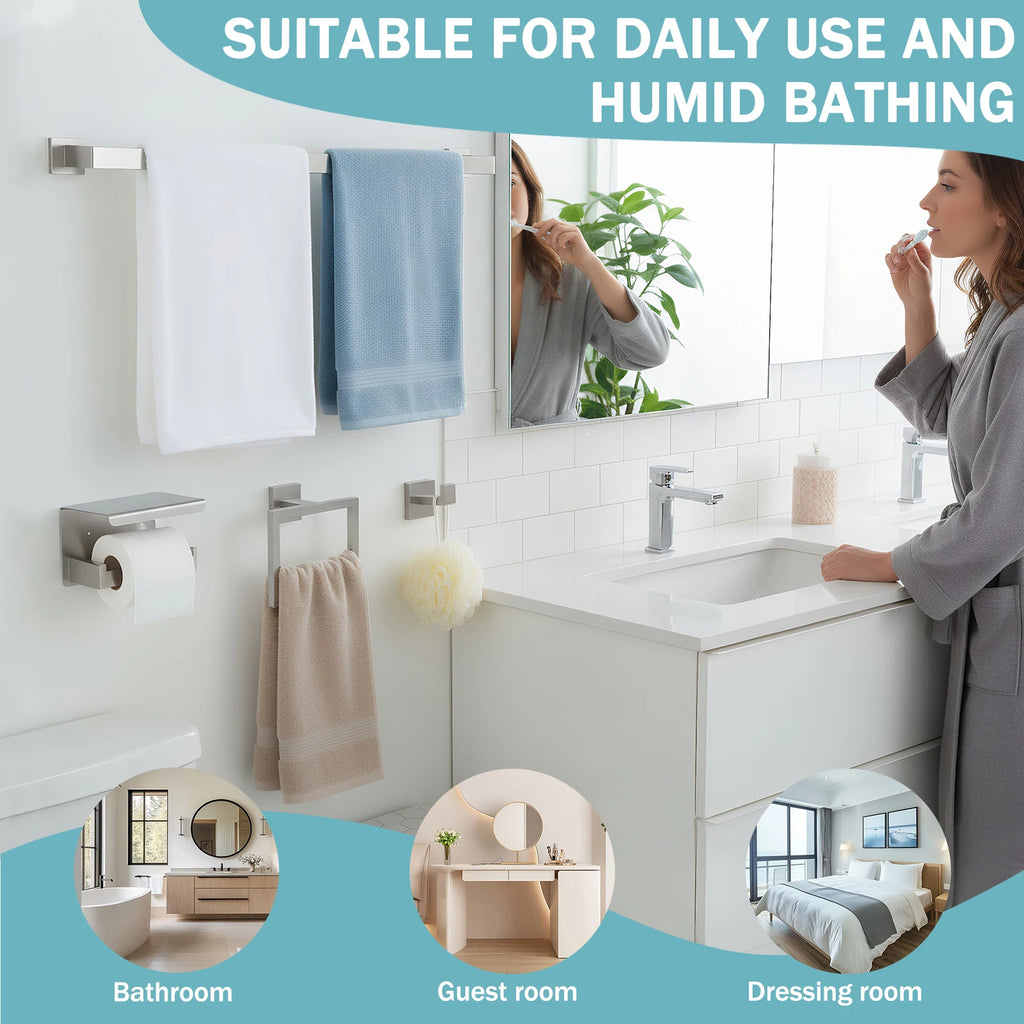 20-Pieces Stainless Steel Bathroom Hardware Set Wall Mounted Bath Towel Bar Set Towel Rack/Toilet Paper Holder/Towel Ring/Hook