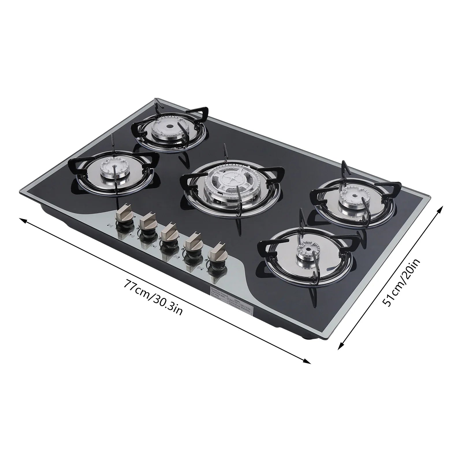 5 Burner Built-In Gas Stove Cast Iron Gas Hob Burner Cooker LPG NG  Dual Fuel Stainless Steel  Gas Hob Cooktop