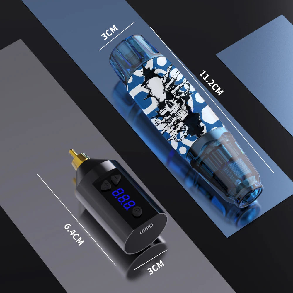 Wireless Tattoo Pen Kit, Wireless Tattoo Machine, Includes 10 Tattoo Needles and 2 Disposable Cap Tattoo Ink Cups, Tattoo Pen Machine Pen Holder, Transfer Paper and Other Tattoo Supplies, Suitable for Tattoo Beginners and Tat
