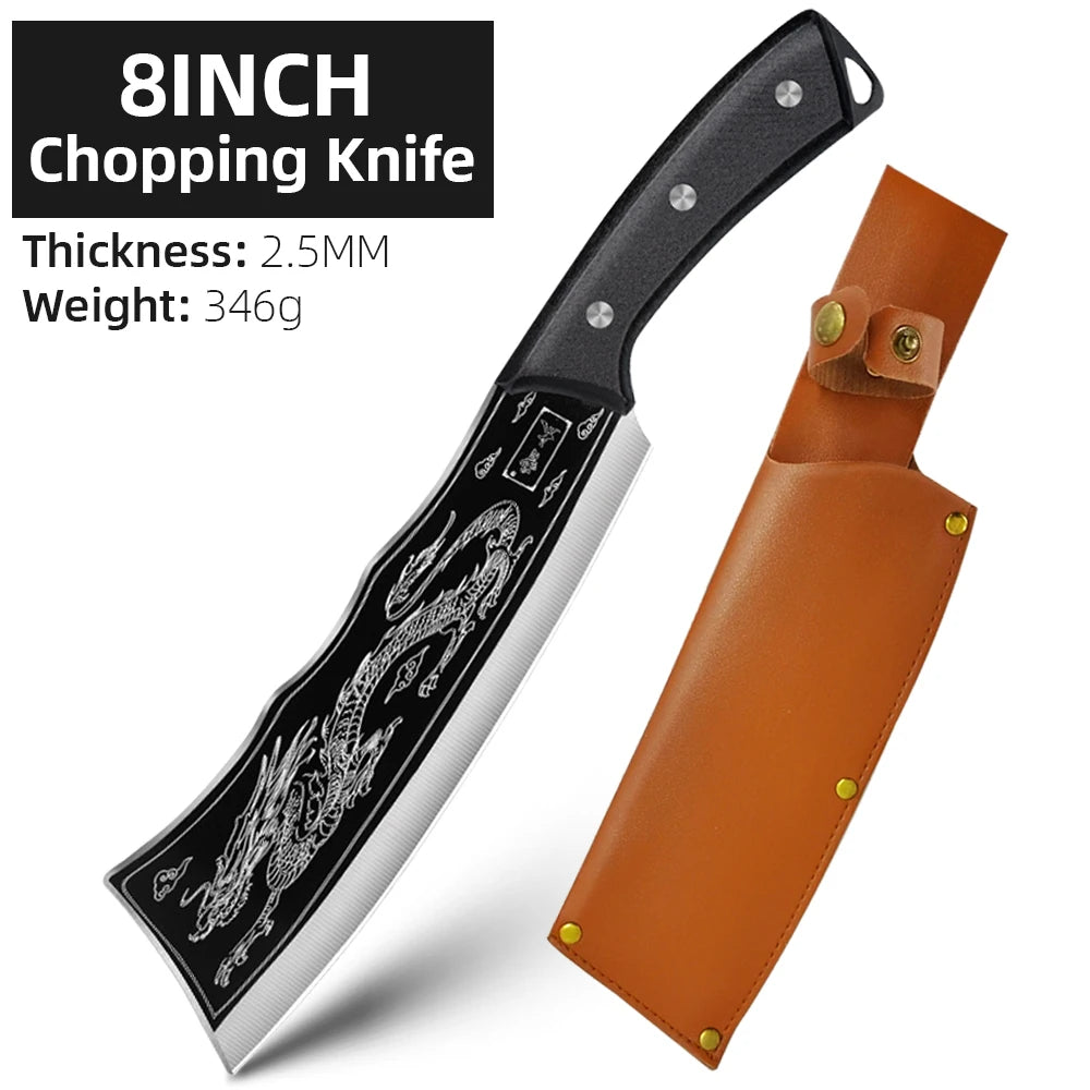 Handmade Meat Cleaver Heavy Duty Kitchen Knife Stainless Steel Butcher Slicing Boning Knife Forged Chopping Knife for Meat Fish