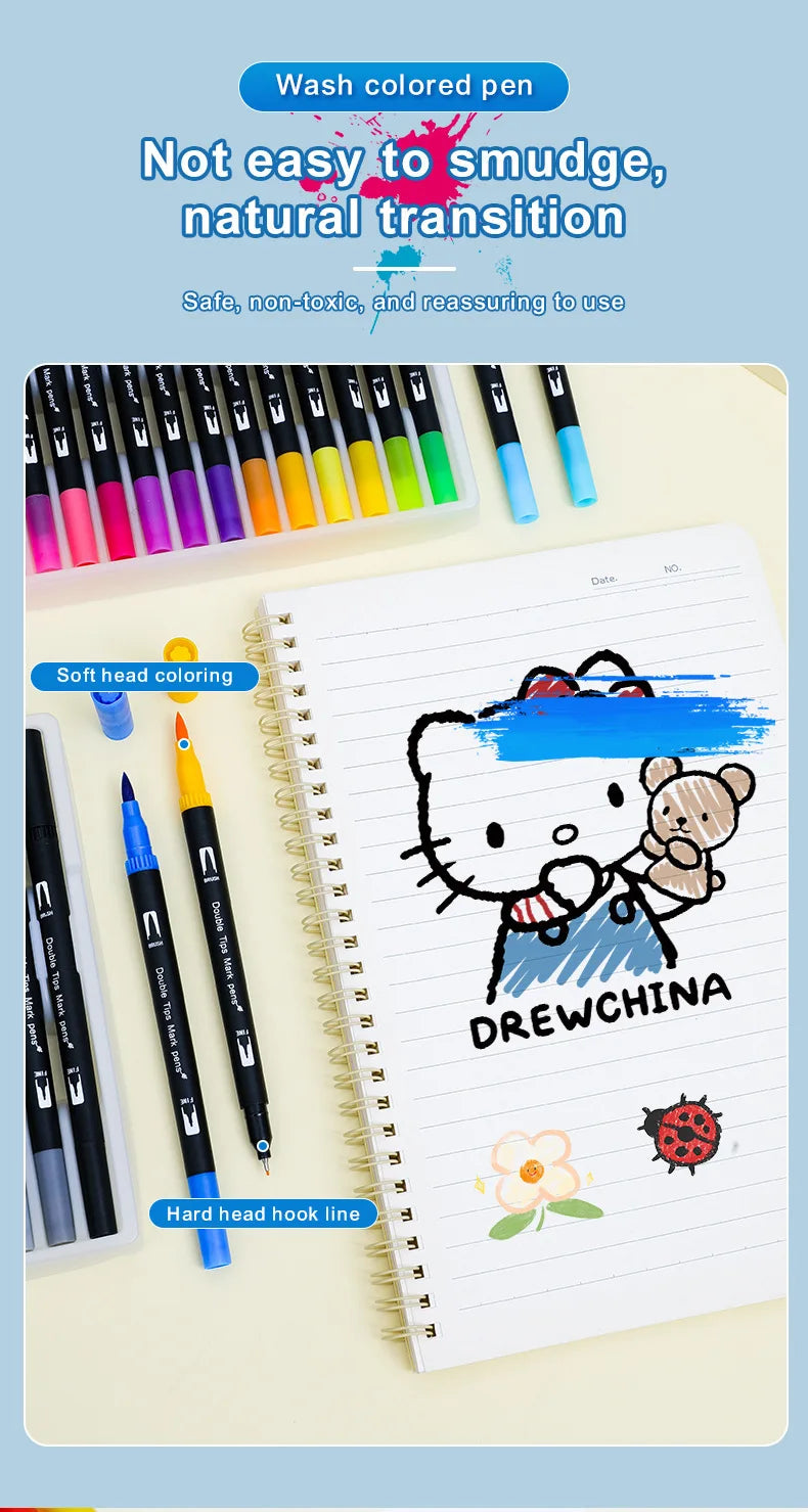 Double-ended watercolor marker set - for painting and handicrafts, durable plastic pen body, Christmas gift