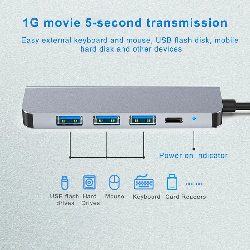 5 Ports USB C Hub to 4K HDMI-Compatible PD fast charge USB 3.0 2.0 HUB Type C Charging Docking for MacBook iPad Samsung