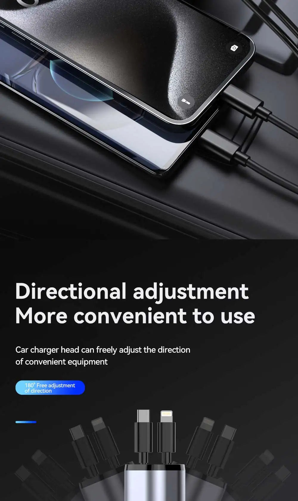 Cargador de Auto 4 en 1 120W Retráctil | USB Tipo C | iPhone Xiaomi Samsung 🔌