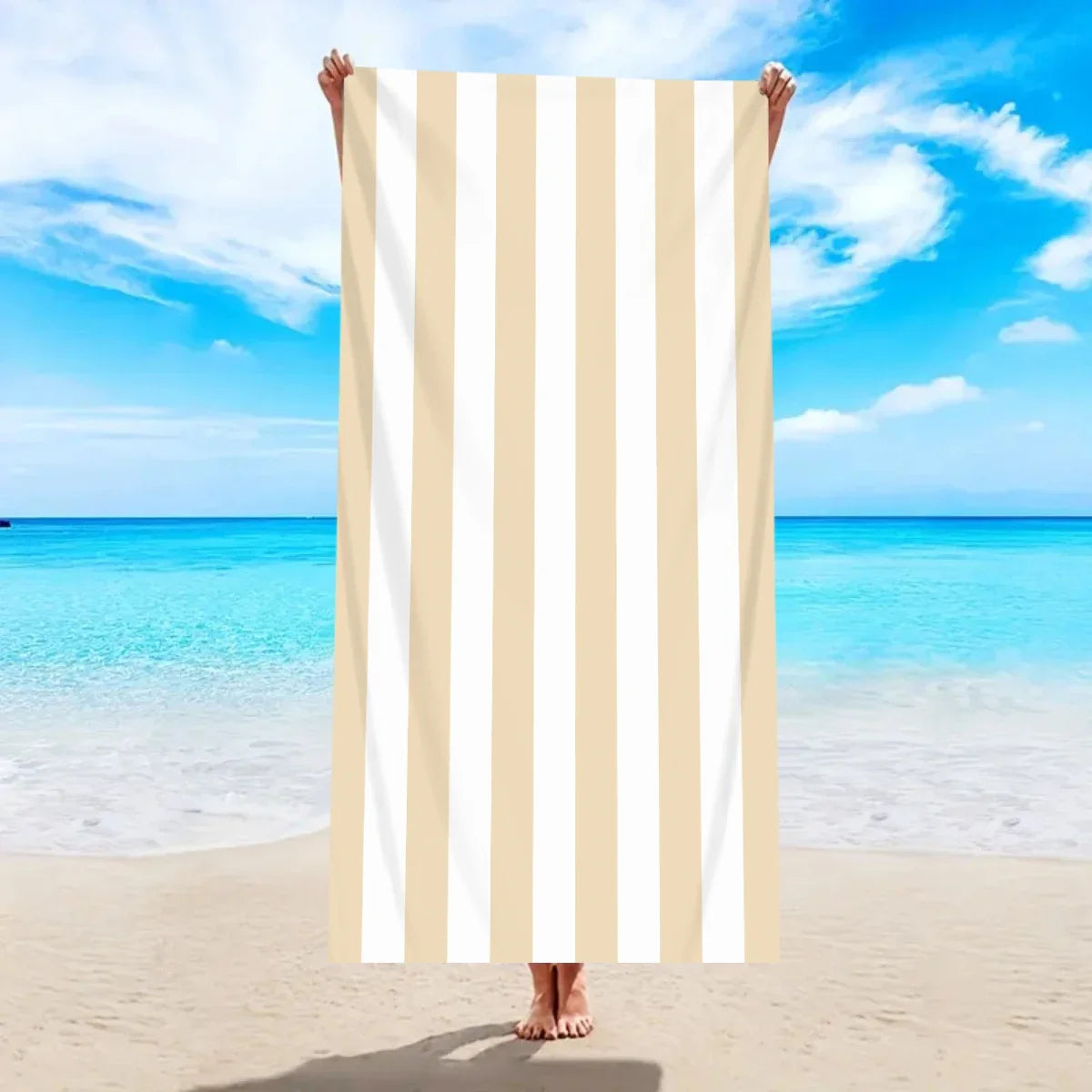 1pc Minimally Striped Beach Towel, Ultra-fine Fiber Quick Drying Absorbent Towel, Beach Swimming Vacation Beach Towel