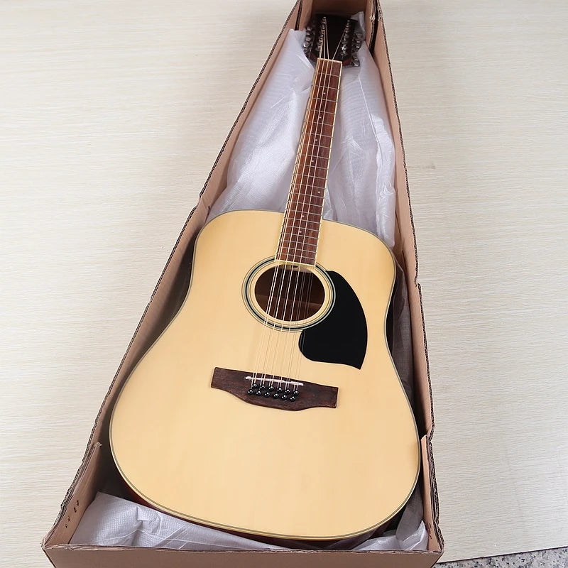 Guitarra Acústica de 12 Cuerdas 41" | Madera Spruce | Diseño Folk | Negro y Natural 🎸