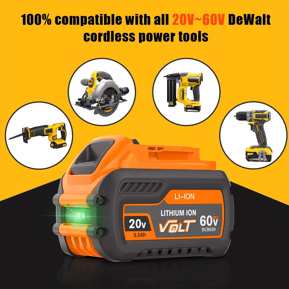 For Dewalt DCB609 20v 60v Max Flexvolt 9ah Lithium-ion Battery 21700 Rechargeable For Dewalt DCB606 DCB200 DCB182 Replacement
