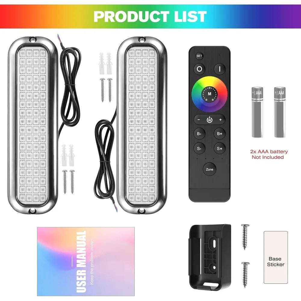 GT10 6000LM Boat Underwater Lights RGB Marine Color Light Kit, 72LED 7in 12V 60W IP68 Waterproo 2205 StainlWirel, Grouping & Con