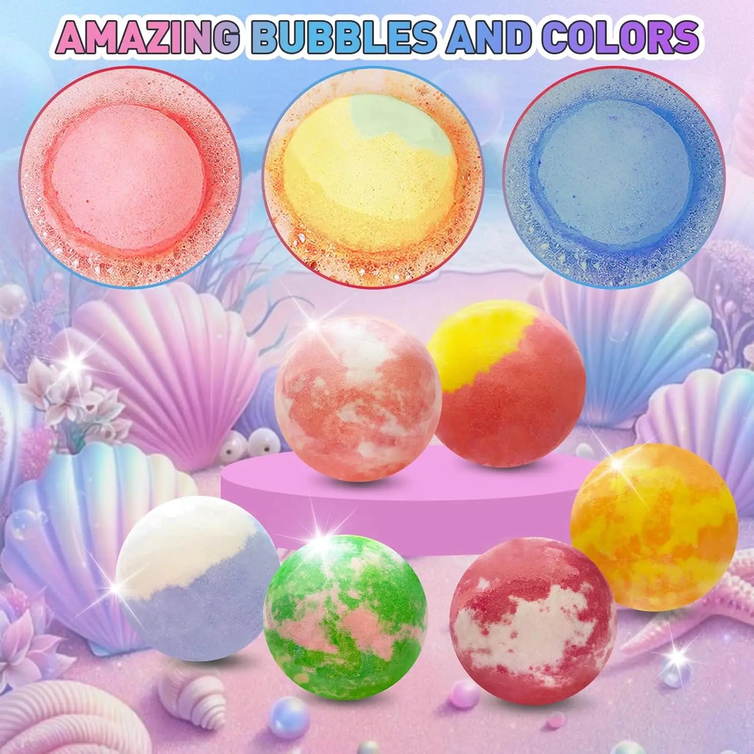Kids Bath Bombs with Surprise Mermaid Toys, 12pcs Gift Set for Girls, Moisturizing Shea & Coco Butter