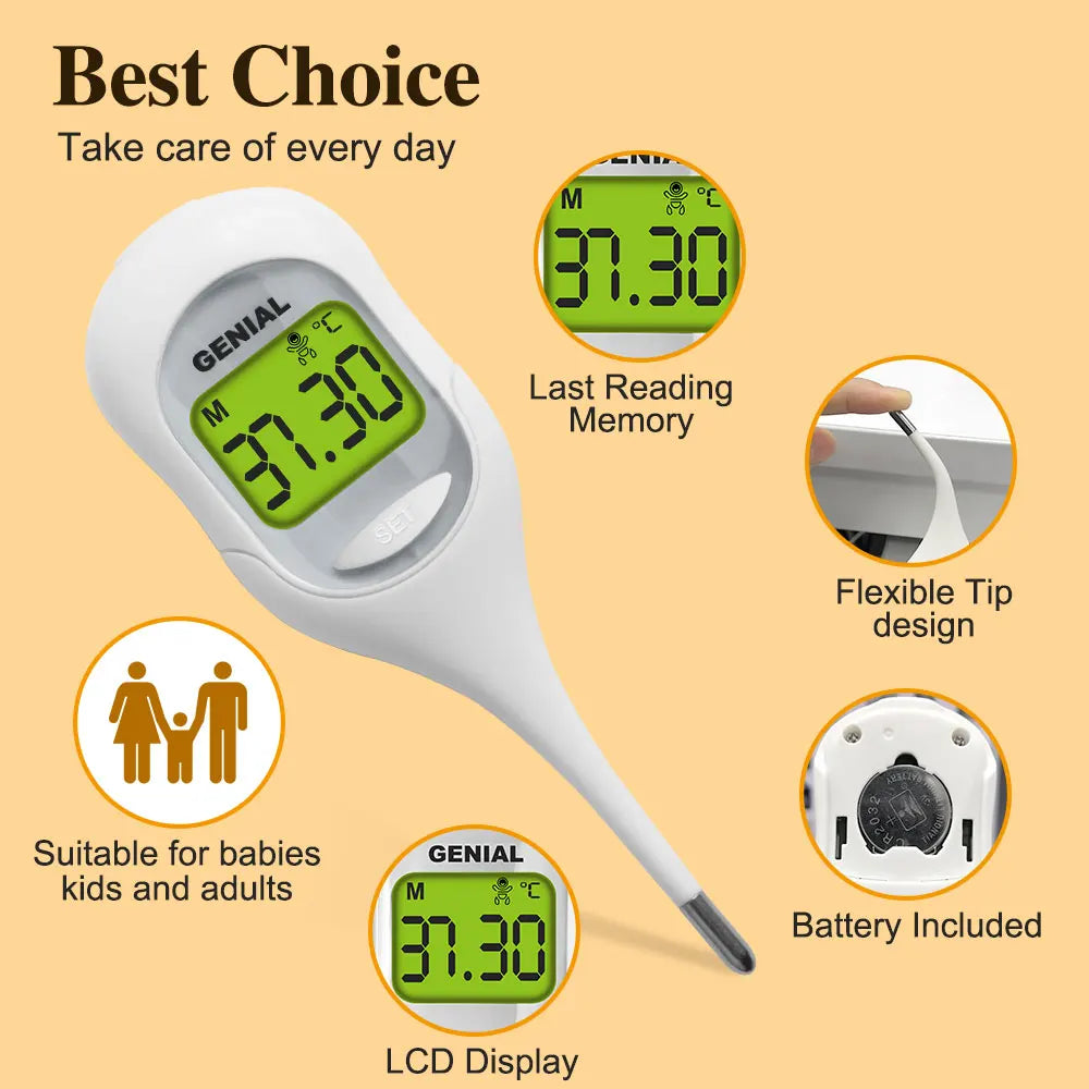 9S Digital Thermometer — Color-Coded | Oral, Rectal & Underarm | Baby & Adults