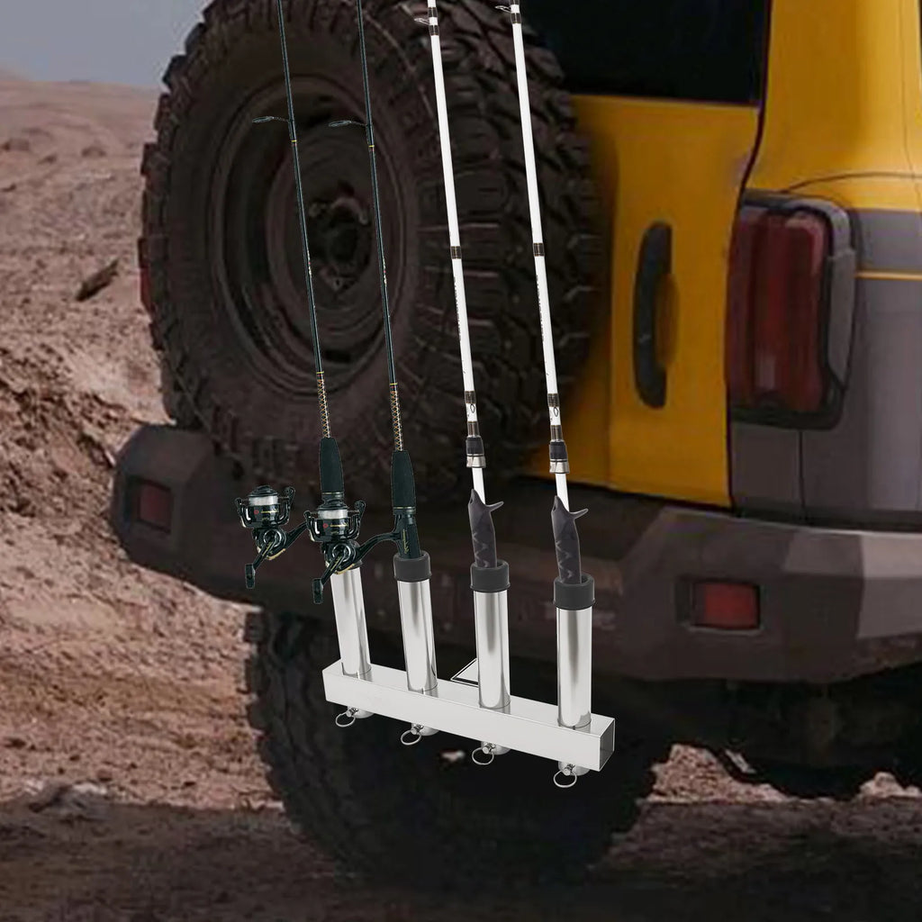4 Tubes Fishing Rod Holder Bracket Stainless Steel Pole for Cars, Hitch Mount Rod Holder, Truck Adjustment Fishing Rod Rack