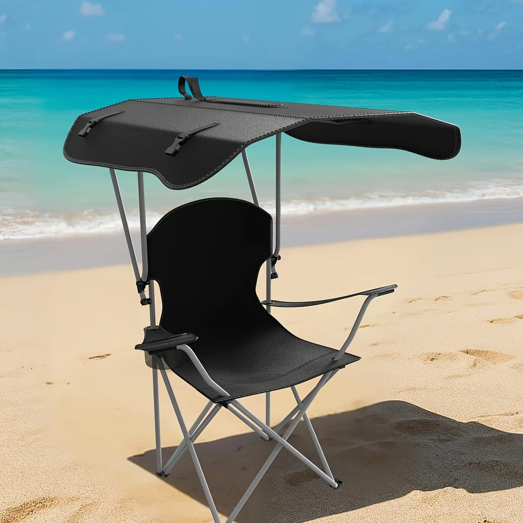 Portable folding fishing chair with sunshade - equipped with cup holder, portable and lightweight design, suitable for beaches