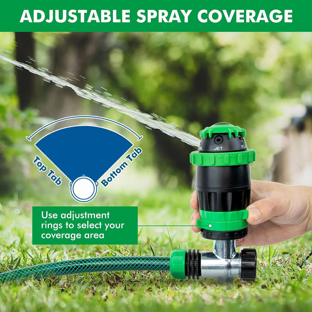 Gear Drive Sprinkler with Metal Spike Base, 5-Pattern Heavy Duty Gardening Watering System, Multi-Adjustable Law