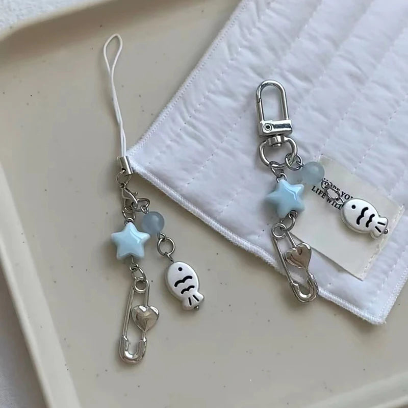 Summer Small Fish Star Charm Keychain Phone Lanyard Keyring Bag Pendant Accessory Aesthetic Y2k Jewelry