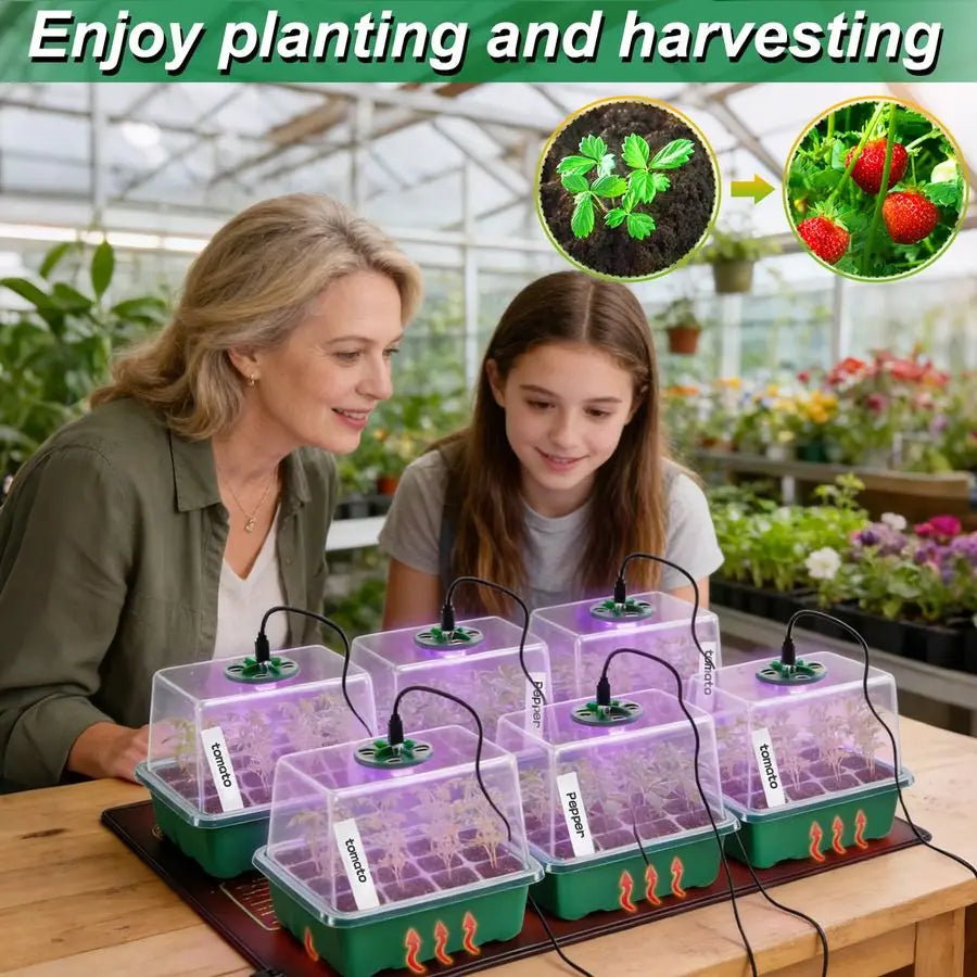 Seed Starter Tray with Grow Light amp Heat Mat 6 Pack 72 Cell Durable Easy Use Seed Starter Kit for New Gardener, Rapid Seedling