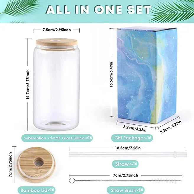 HTVRONT 8-24 Pack Frosted Sublimation Glass With Bamboo Lid Cups With Straws 16OZ Tumbler for Beer, Juice, Soda, Iced Coffee