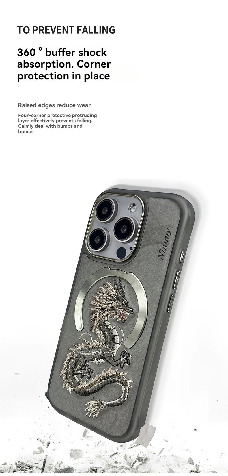 Dragon Phoenix 3D Embroidery Protective Case For iPhone 16 Pro Max Magnetic Wireless Charger Trend Original Fashion Cover - Firu Total Sales