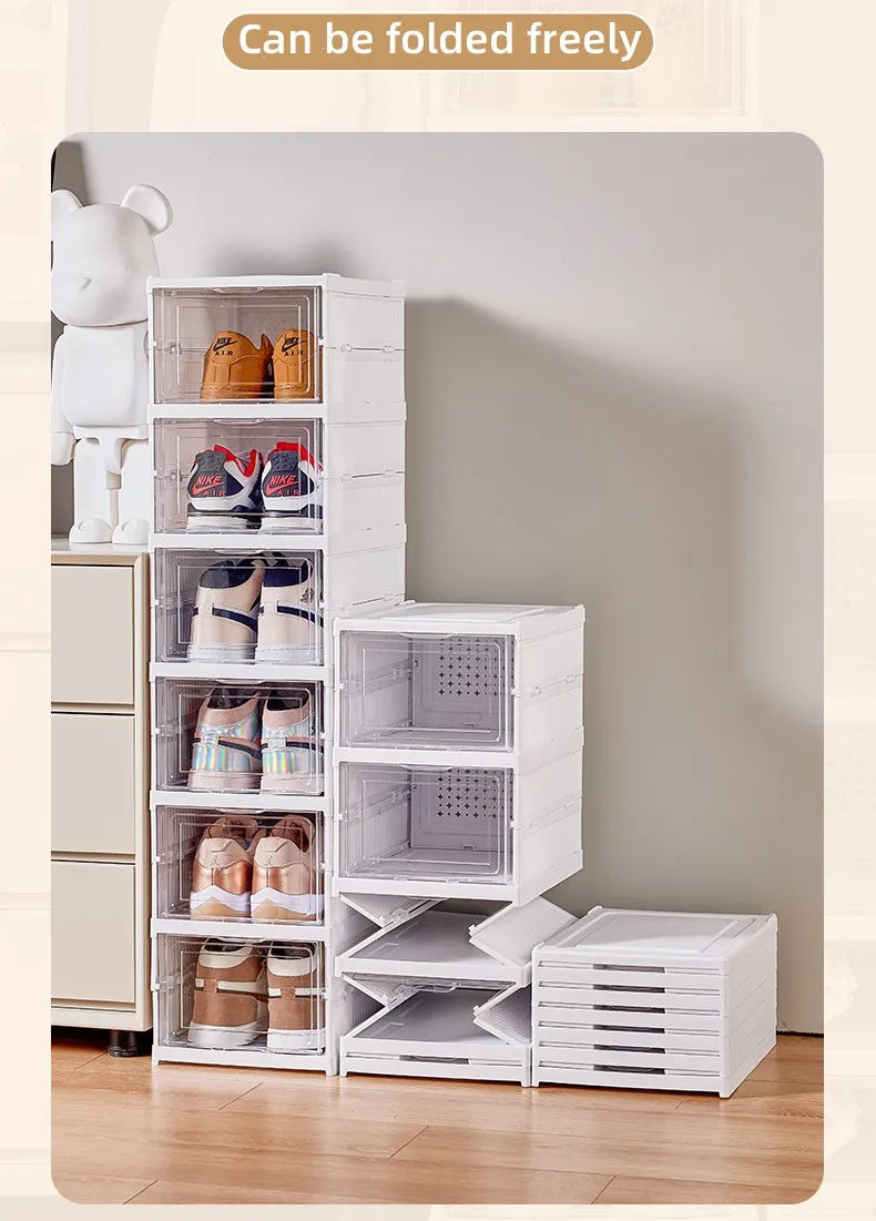 1x/2x Clear Shoes Cabinet Foldable Sneaker Shoes Storage Organizers Dustproof Thickening shoes Boxes High-top Shoe Rack Shelf