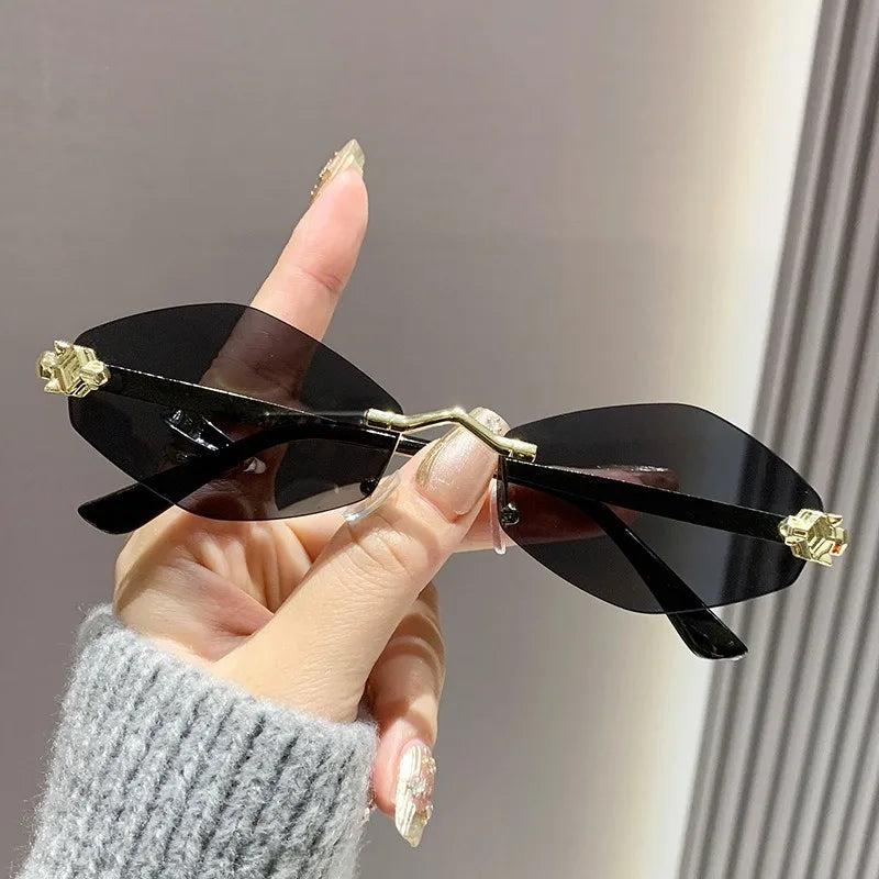 Trendy Rimless Polygonal Sunglasses Stylish Gradient Lens Metal Shades Eyewear Luxury Brand Small Vintage Sun Glasses