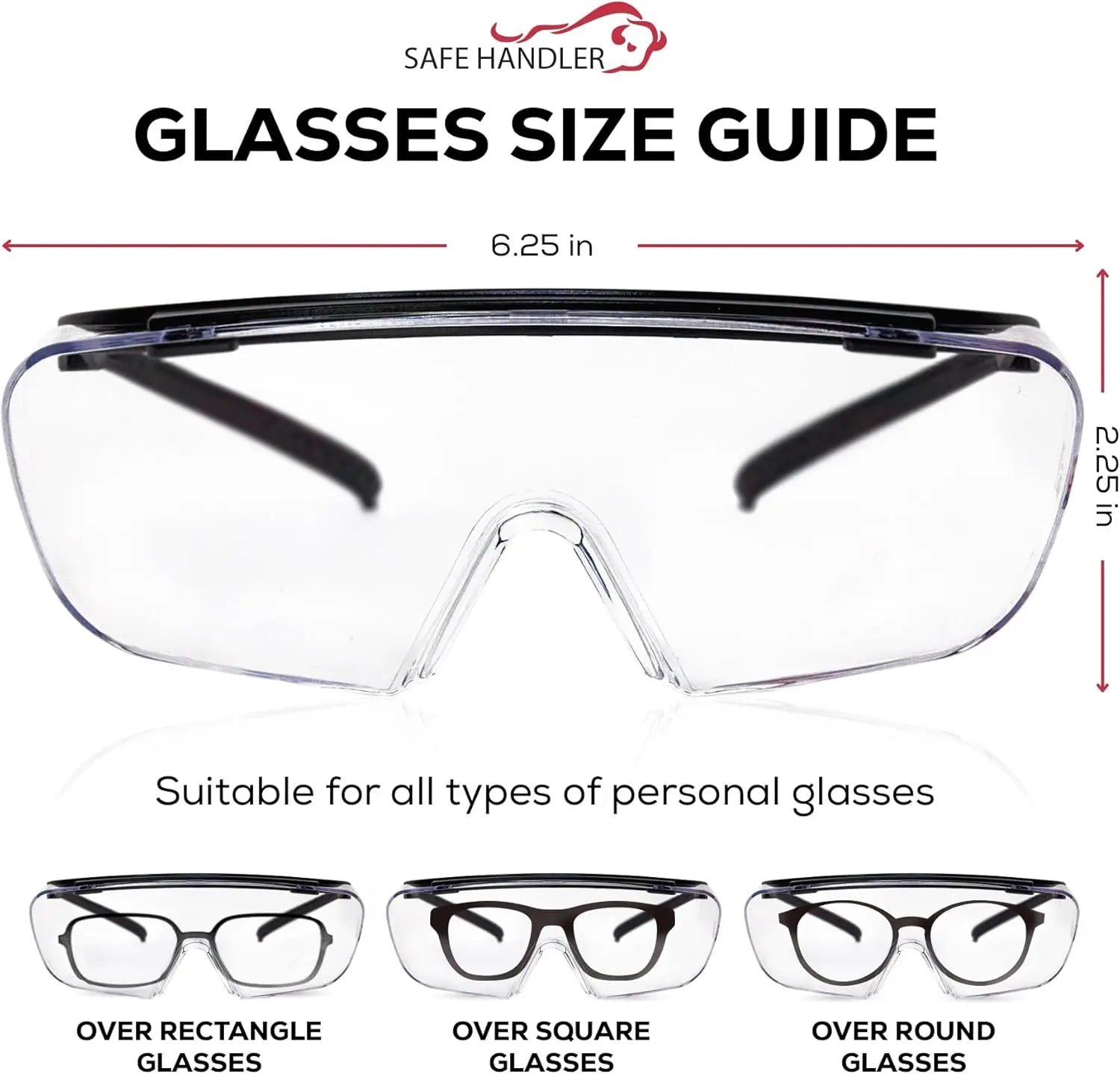 Premium Safety Glasses Over Eyeglasses, ANSI Z87.1 Impact Resistant with Anti-Fog & Scratch, UV400 Protection Goggles (1 Pair)