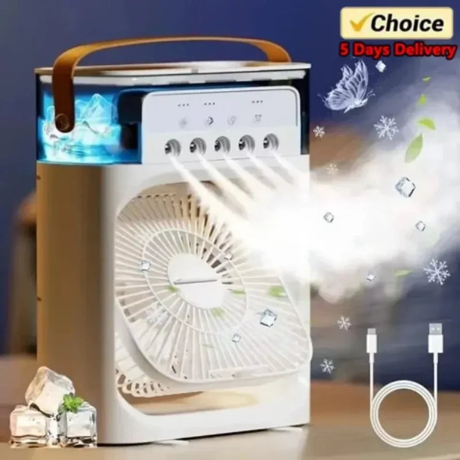 3 In 1 Portable Air Adjustment Humidifier Fan AIr Conditioner Household Small Air Cooler LED Night Lights Home Office Fans