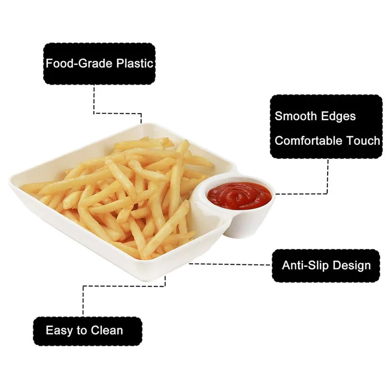 Chips and Salsa Serving Dish Plates 1/2/4pcs Reusable Chip and Dip Bowl Serving Dishes Rectangular Snack Tray with Compartments