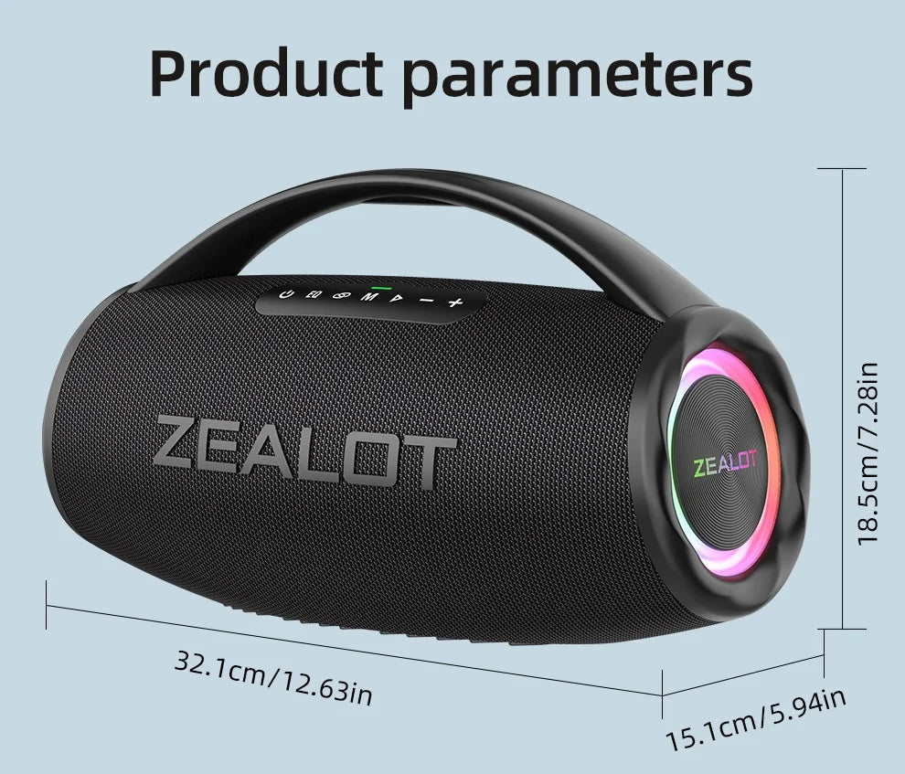 Zealot-S97 80W high power bluetooth speaker portable RGB colorful light waterproof wireless subwoofer 360 stereo surround TWS FM