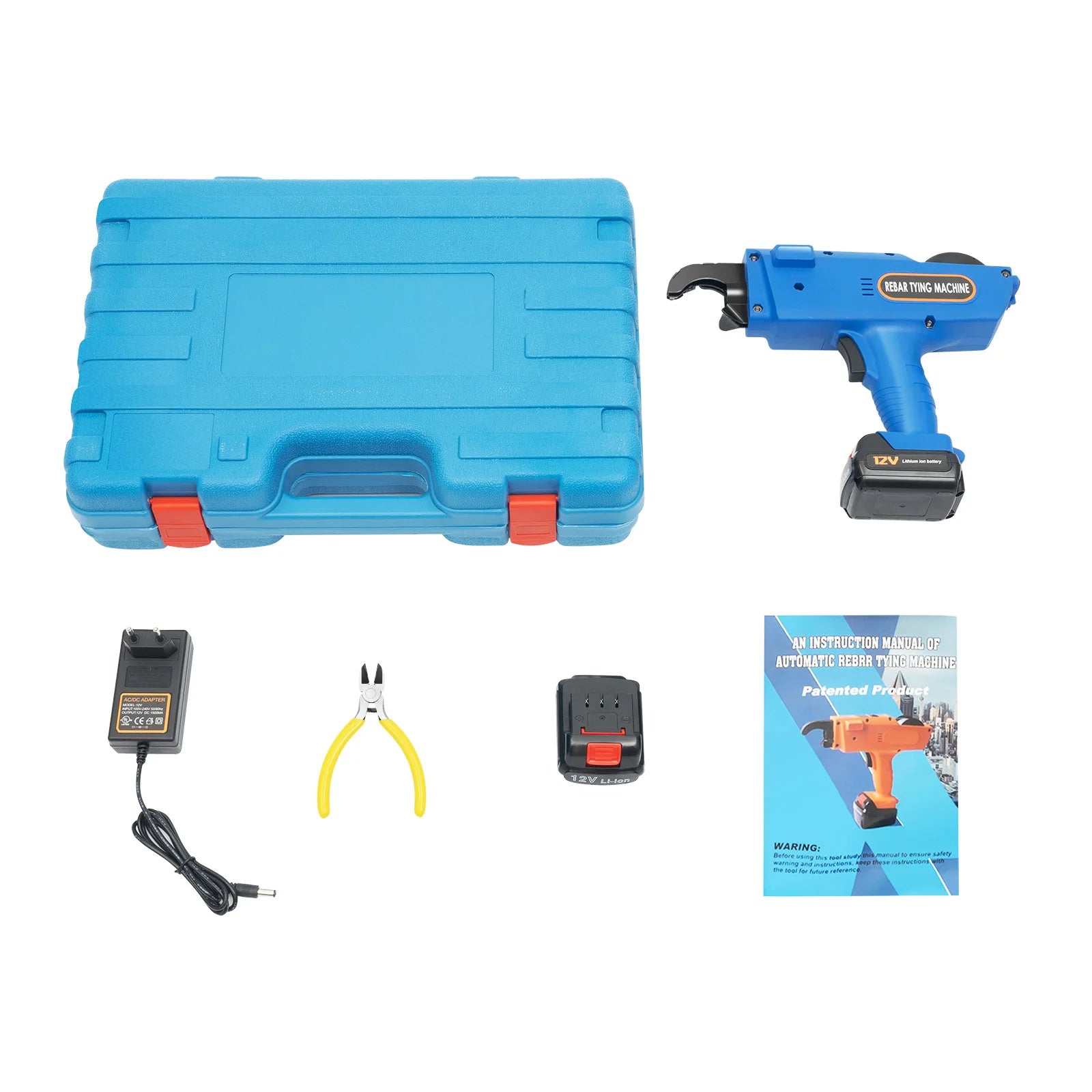 8mm-34mm Automatic Rebar Tier Binding Machine 12V 4500mAh Electric Handheld Rebar Tying Machine Wire Pliers Tool Kit w/Batteries