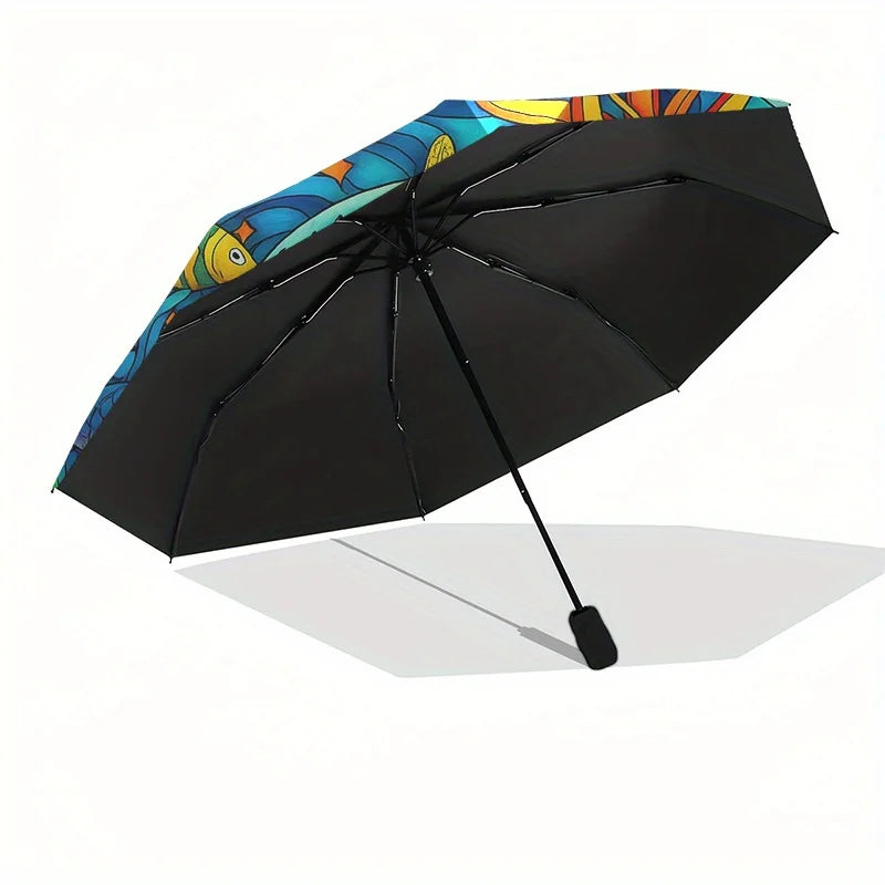 Underwater Paradise Umbrella - Automatic Open/Close, Compact 3-Fold Travel Umbrella with Marine Life Design (Starfish, Tropica