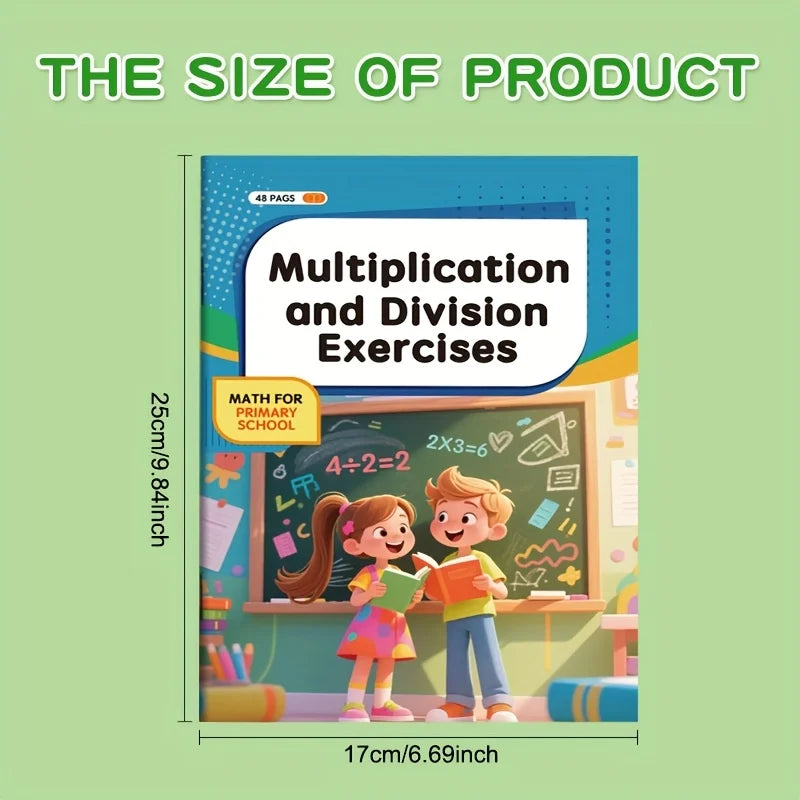 48-Page Multiplication and Division Practice Book for Children Aged 3 and Above - Durable Paper Arithmetic Exercise Book with Handwriting Practice, Perfect for School Supplies, Math Learning Tools, and Christmas Gifts, Multip
