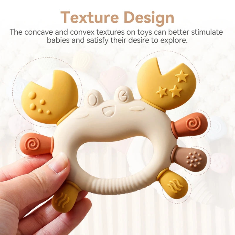 Crab Silicone Teether with Wooden Ring — BPA Free | Baby 0-6 Months