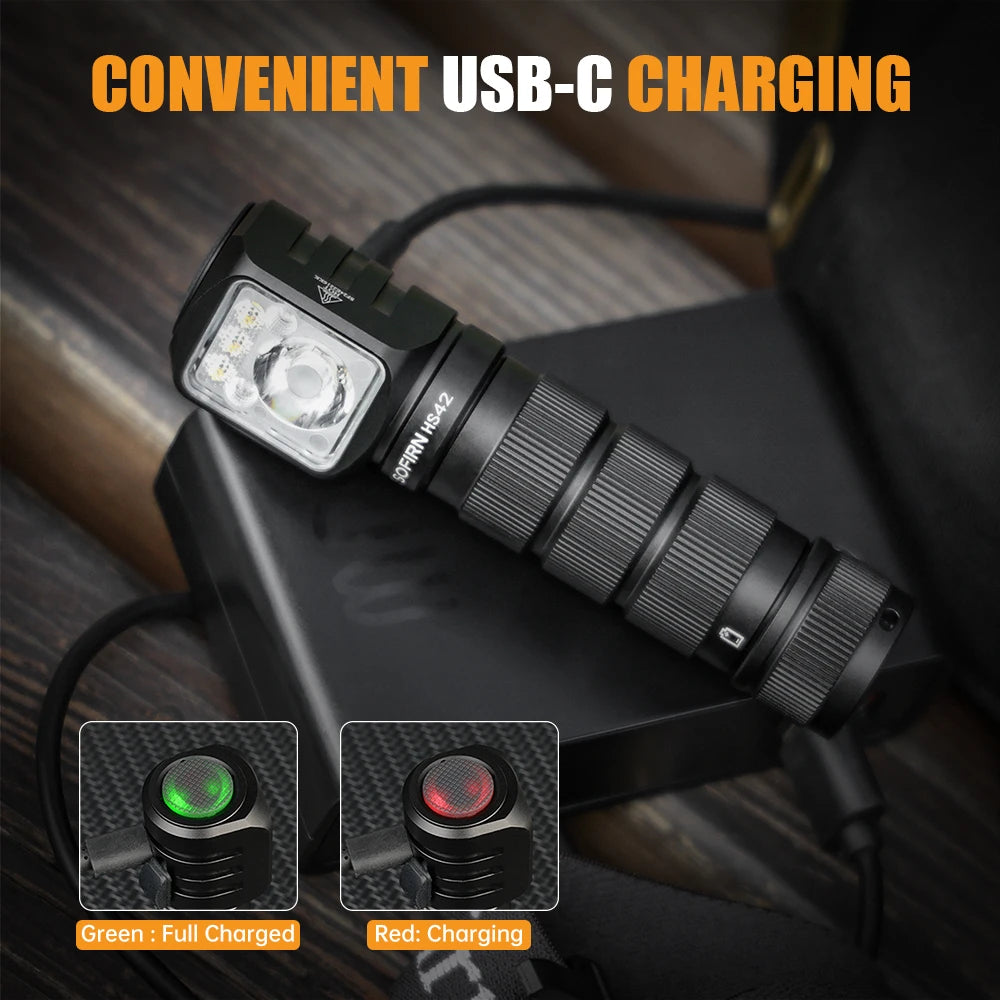 Sofirn HS42 Linterna Frontal 2100lm | SST40 LED | 18650 | USB-C Recargable | Power Bank | Magnética | Camping y Pesca
