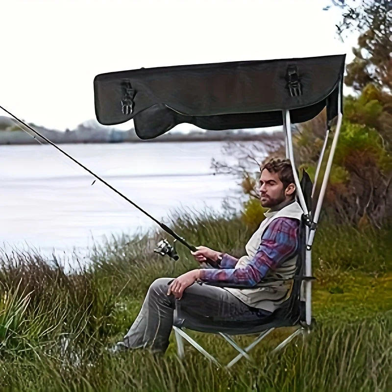 Portable folding fishing chair with sunshade - equipped with cup holder, portable and lightweight design, suitable for beaches