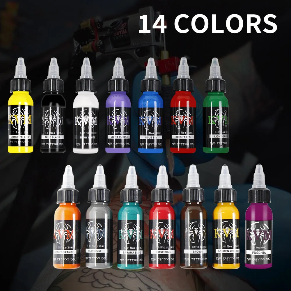 KVM 1oz (30ml) 7/14 Colors Professional Tattoo ink for Body Art Natural Plant Micro Pigment Permanent Tattoo Ink For Body Paint