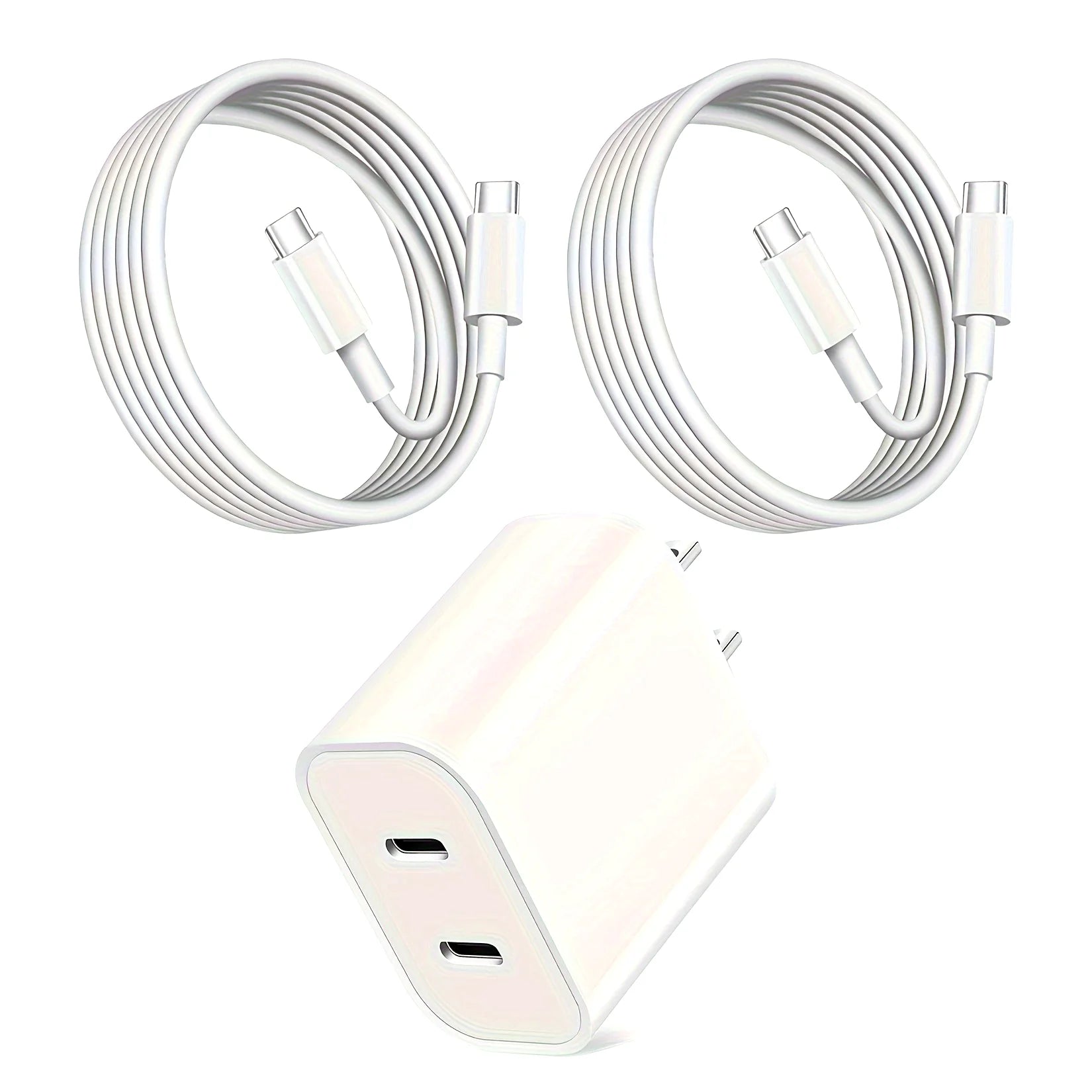 Fast Charger Block PD20W Power Adapter Dual Type C Port Cube for iPhone 15 Series(2Pack 6ft USB-C to C Charging Cables Included) - Firu Total Sales