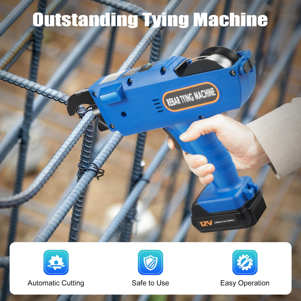 8mm-34mm Automatic Rebar Tier Binding Machine 12V 4500mAh Electric Handheld Rebar Tying Machine Wire Pliers Tool Kit w/Batteries