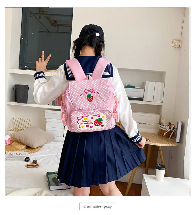 Pink Girl Embroidery Strawberry Children's Schoolbag Student Birthday Gift 2026 New Japanese Cartoon Pink Backpack Book Bags