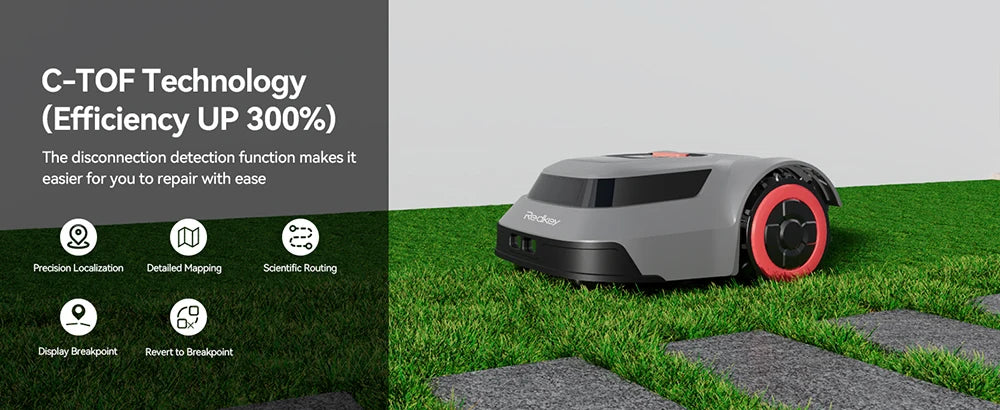 C-TOF Robot Lawn Mower Redkey MGC1000 Lawn Mower Robot Cable Break Detection Climbing Capacity 45% App Control Mowing Robot