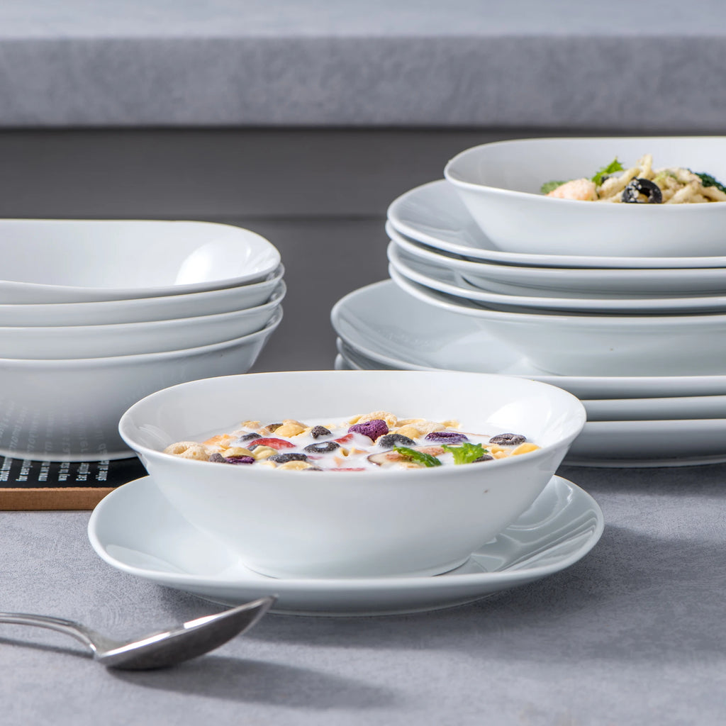 MALACASA Elisa 24-Piece Ceramic Porcelain Tableware Dinner Set Cereal Bowls Soup Dessert Plate Dinnerware Serive for 6 Person