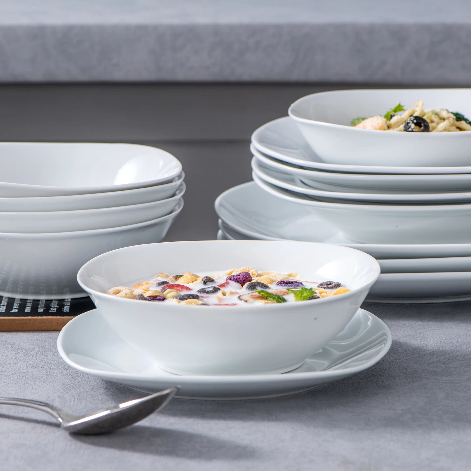 MALACASA Elisa 24-Piece Ceramic Porcelain Tableware Dinner Set Cereal Bowls Soup Dessert Plate Dinnerware Serive for 6 Person