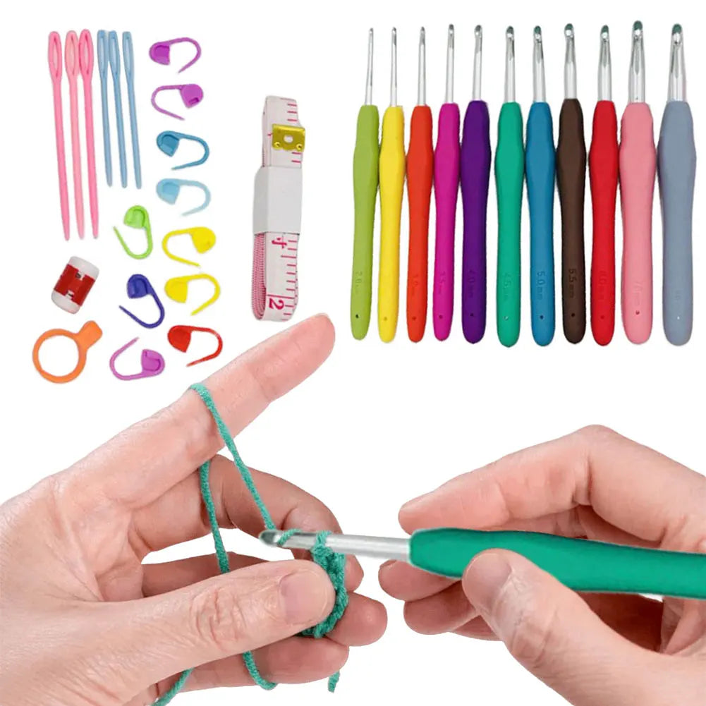 Crochet Hooks Kits Yarn Knitting Needles with Case Colorful Crochet Hooks Kit Ergonomic Handle Crochet Knitting Needles