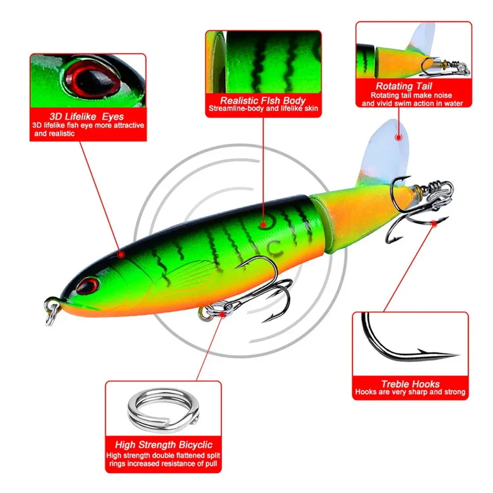 Señuelo Topwater SANMO | 10/14cm | Spinner Popper Lápiz | Hélice Cola Giratoria | 10 Colores | Mar y Lago - Firu Total Sales