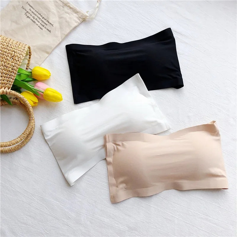Ice Silk Seamless Strapless Bra | Wireless Soft Crop Tube Top | Women S-XXL