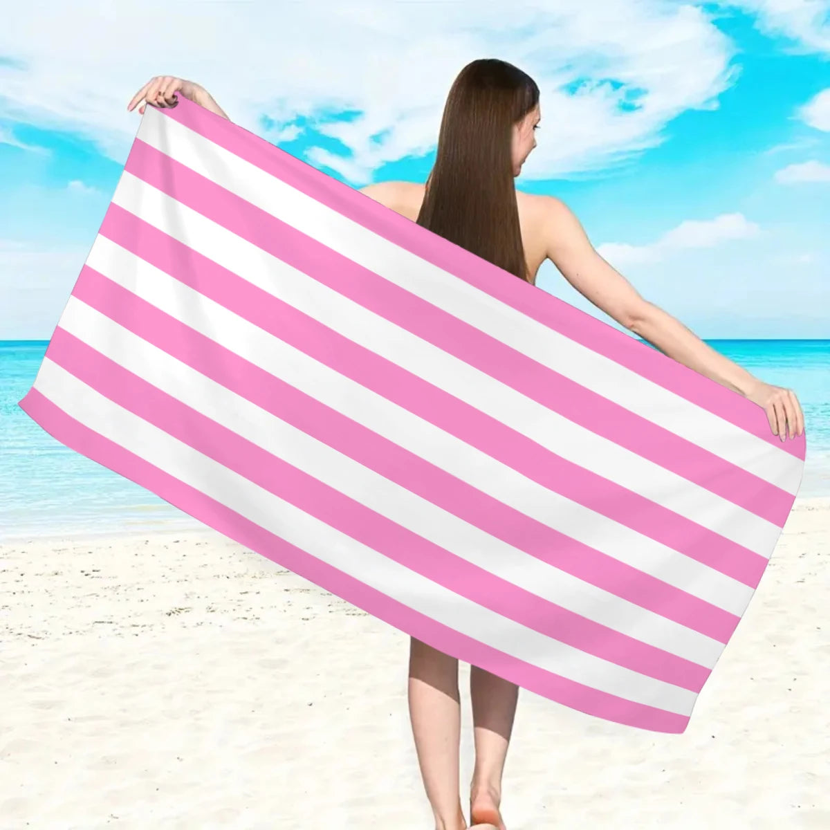 1pc Minimally Striped Beach Towel, Ultra-fine Fiber Quick Drying Absorbent Towel, Beach Swimming Vacation Beach Towel