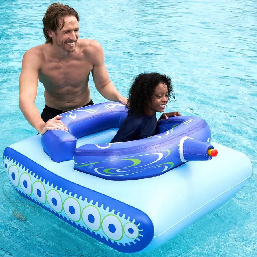 Inflatable Tank Pool Floats Kids, Pool Floaties Swimming Tank with Water Gun, Water Fight Toys, Inflatable Battle Fun for Summer