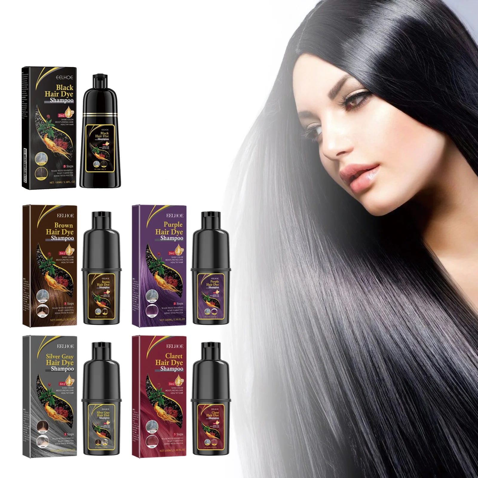 Instant Coloring Shampoo Natural 5 Colors for Men Women DIY Hair Dye Coloring Care Gentle Non-Irritating 100ml Hair Dye Shampoo
