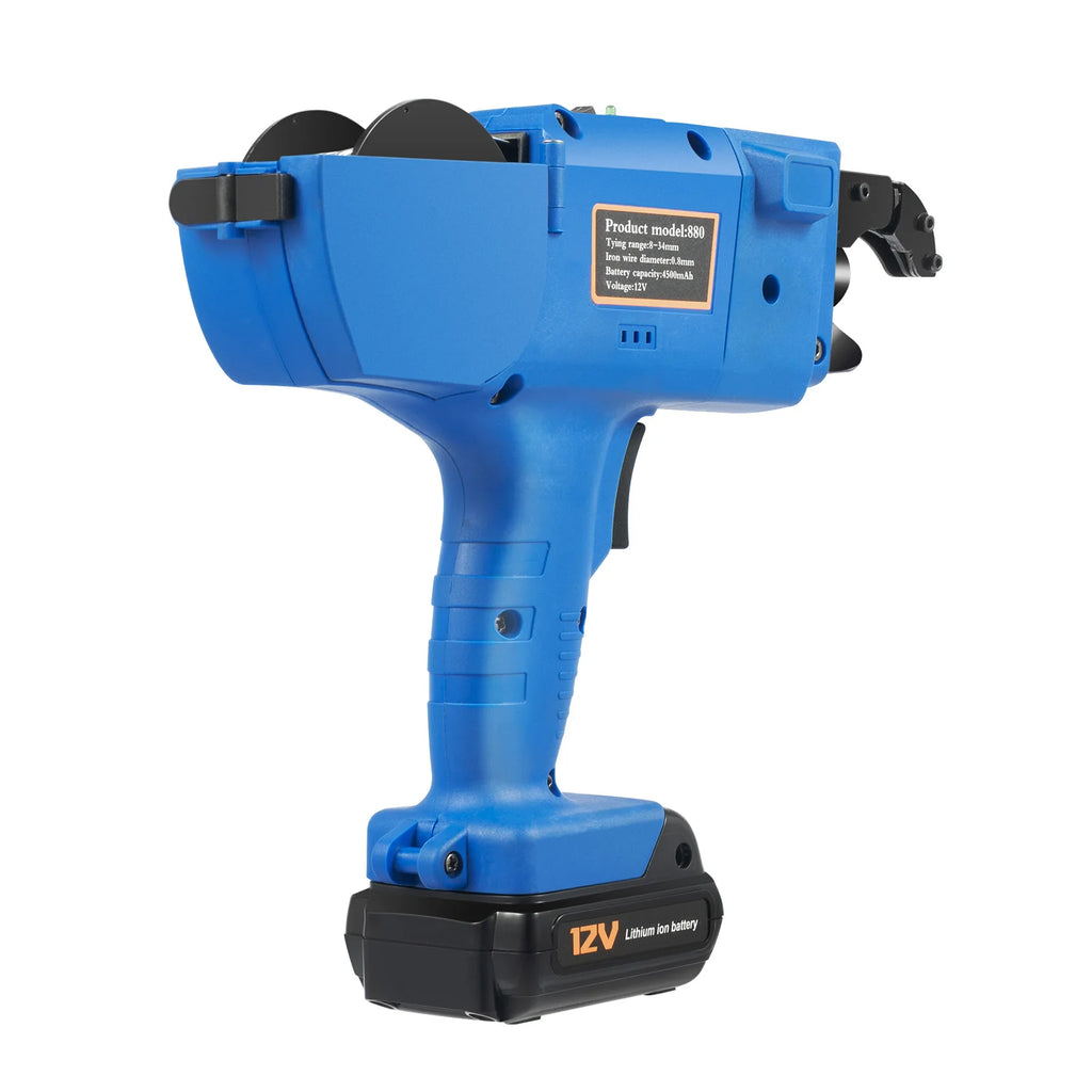 8mm-34mm Automatic Rebar Tier Binding Machine 12V 4500mAh Electric Handheld Rebar Tying Machine Wire Pliers Tool Kit w/Batteries